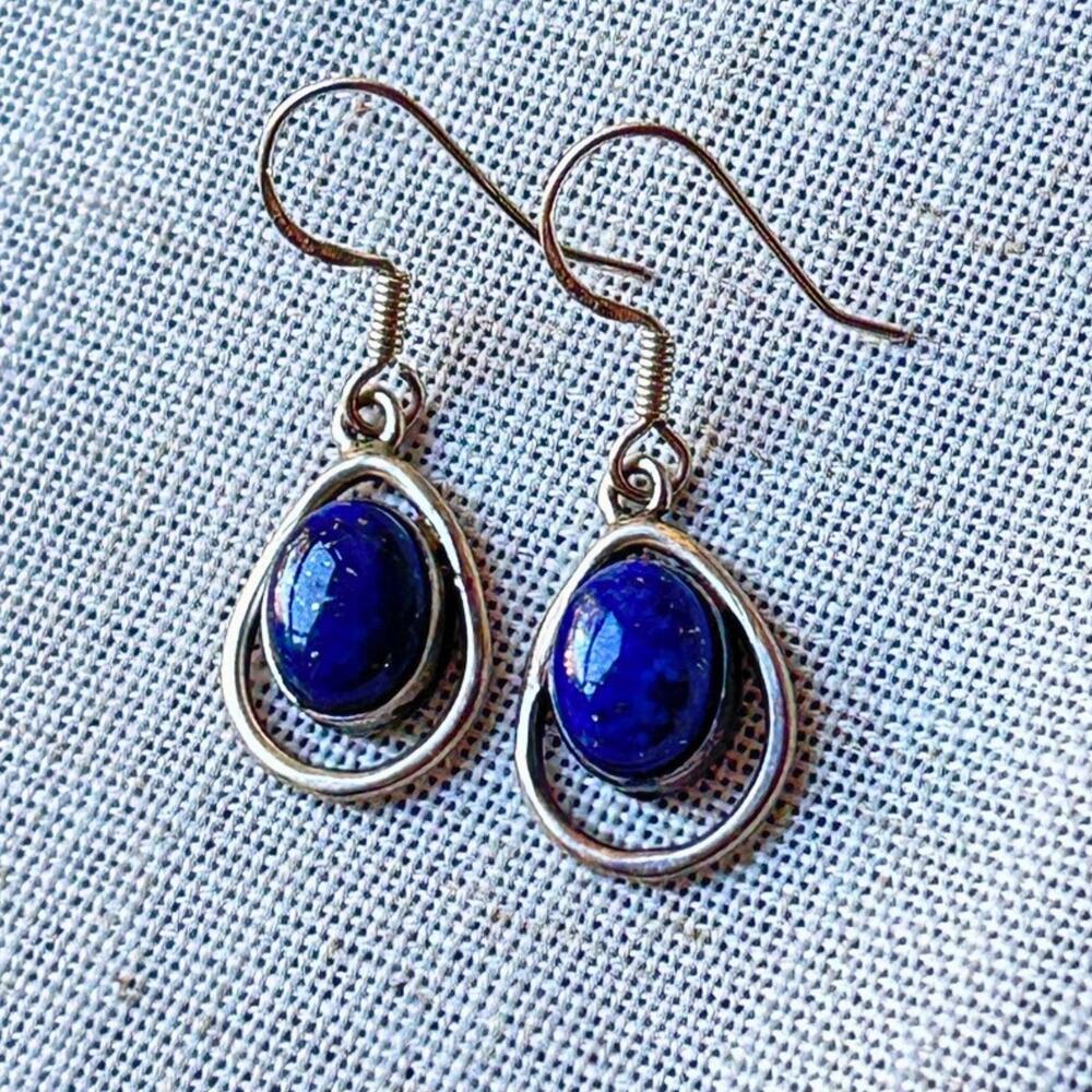 Vintage 1990s Sterling Lapis Lazuli Cabochon Earrings